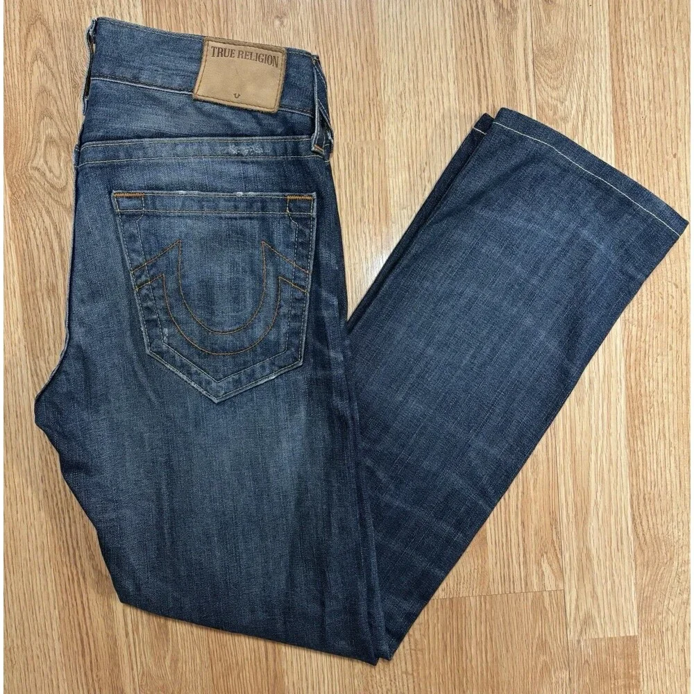 True Religion Mens Sz 28x29 Ricky Relaxed Straight Denim Jeans  Pockets Blue